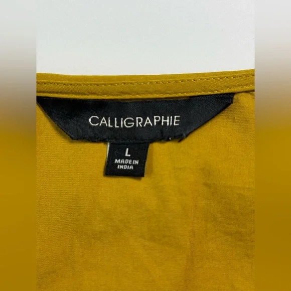 Calligraphie Boho Mustard Lace Trim Tie Front Blouse Size L - Picture 8 of 14